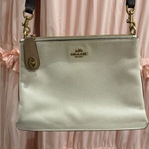 Coach Cream and Tan Leather Crossbody Bag